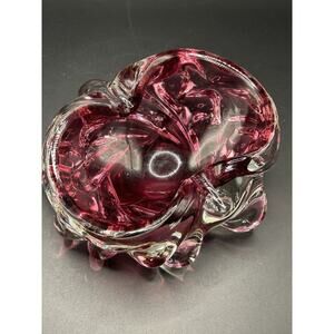 Vintage Murano Style Handblown Cranberry Glass Ashtray/Trinket Mid Century